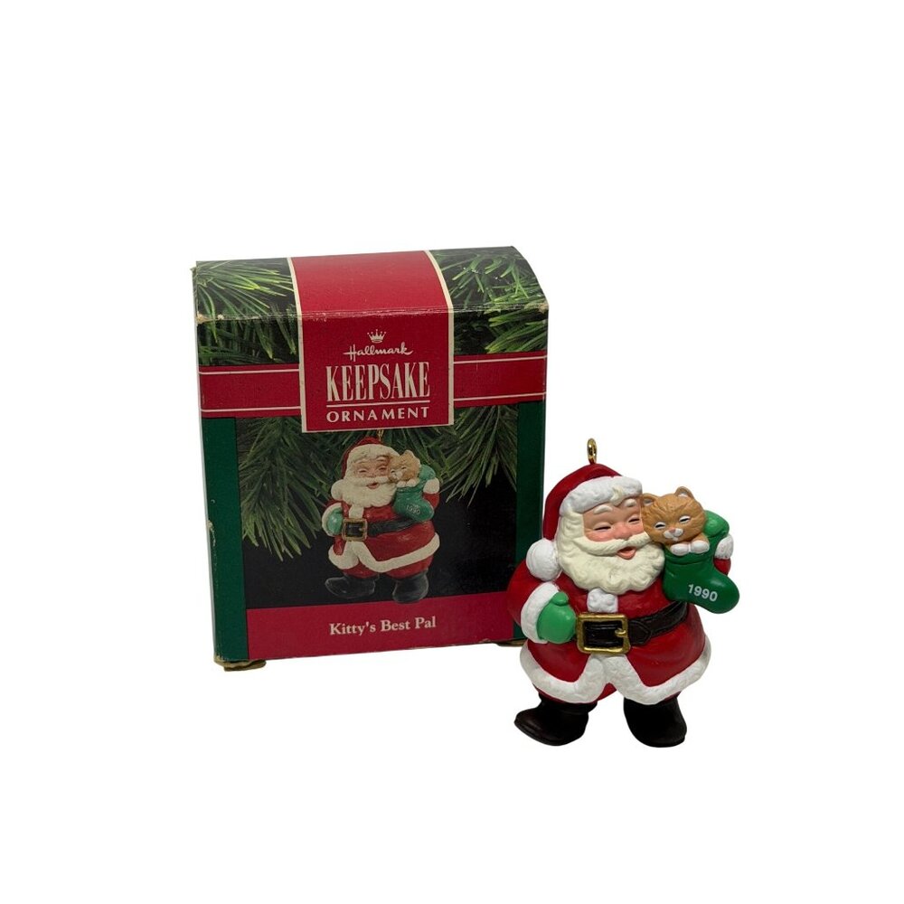 VTG Hallmark 1990 Keepsake Ornament Santa Holding Kitty Kitty Best Pal Christmas